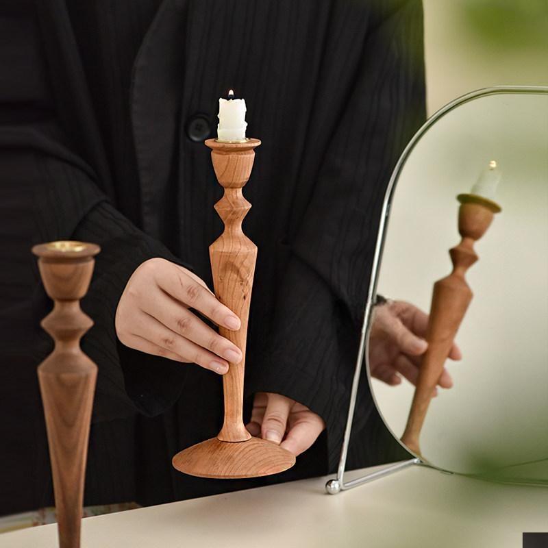 Set of 3 Rustic Wood Candle Holders for Pillar & Taper