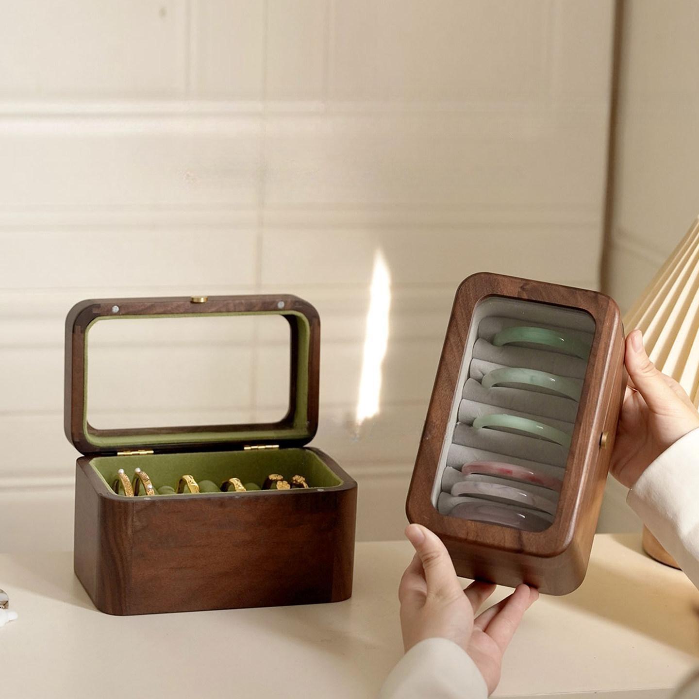 Solid Walnut Wood Bracelet & Bangle Gift Box with Soft Lining