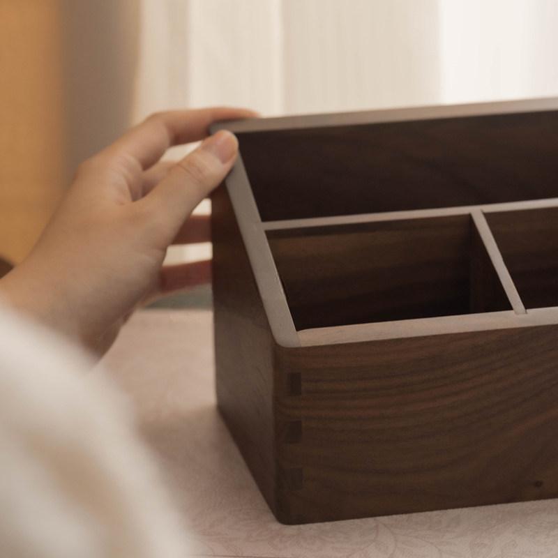 Solid Wood Makeup Brush Organizer with 3 Compartments