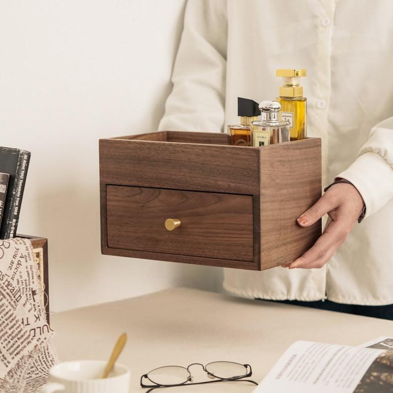 Stackable Solid Wood Drawer Makeup Organizer Box