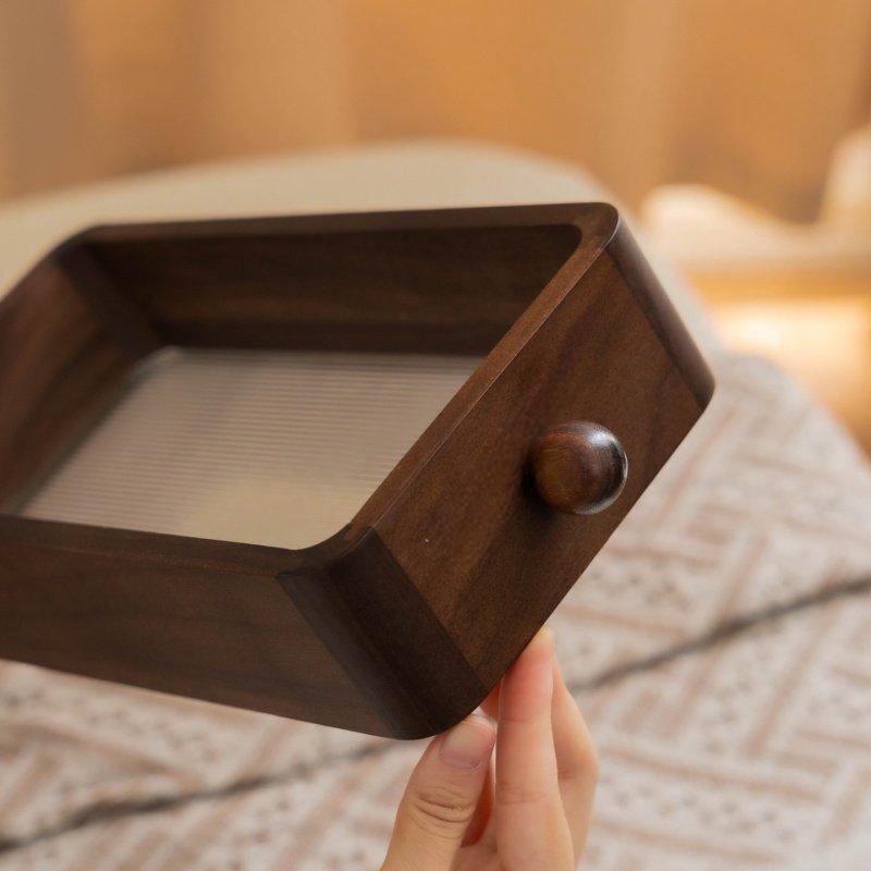 Vintage Wooden Cosmetic Storage Tray with Glass Lid