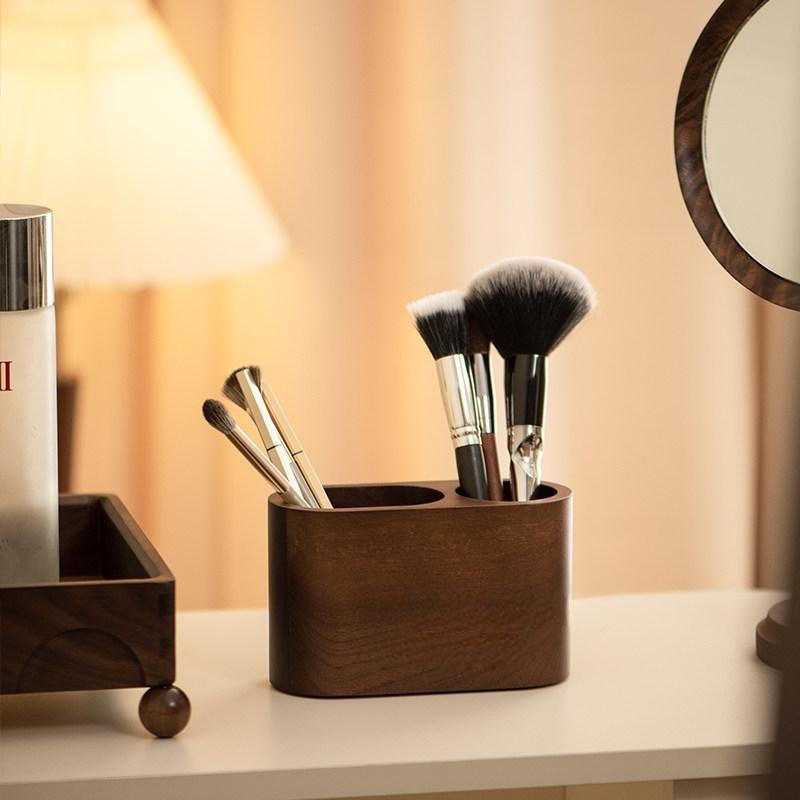 Walnut Compartment Makeup Brush & Pen Desk Organizer