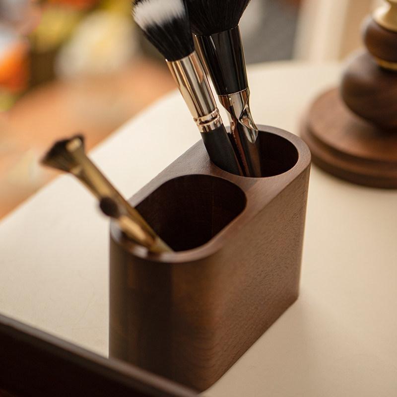 Walnut Compartment Makeup Brush & Pen Desk Organizer