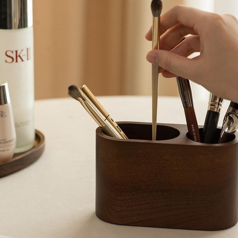 Walnut Compartment Makeup Brush & Pen Desk Organizer