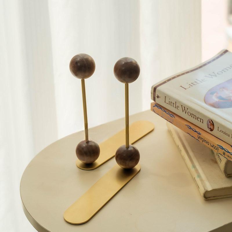 Walnut & Brass Desktop Bookends Modern Wooden Book Stand