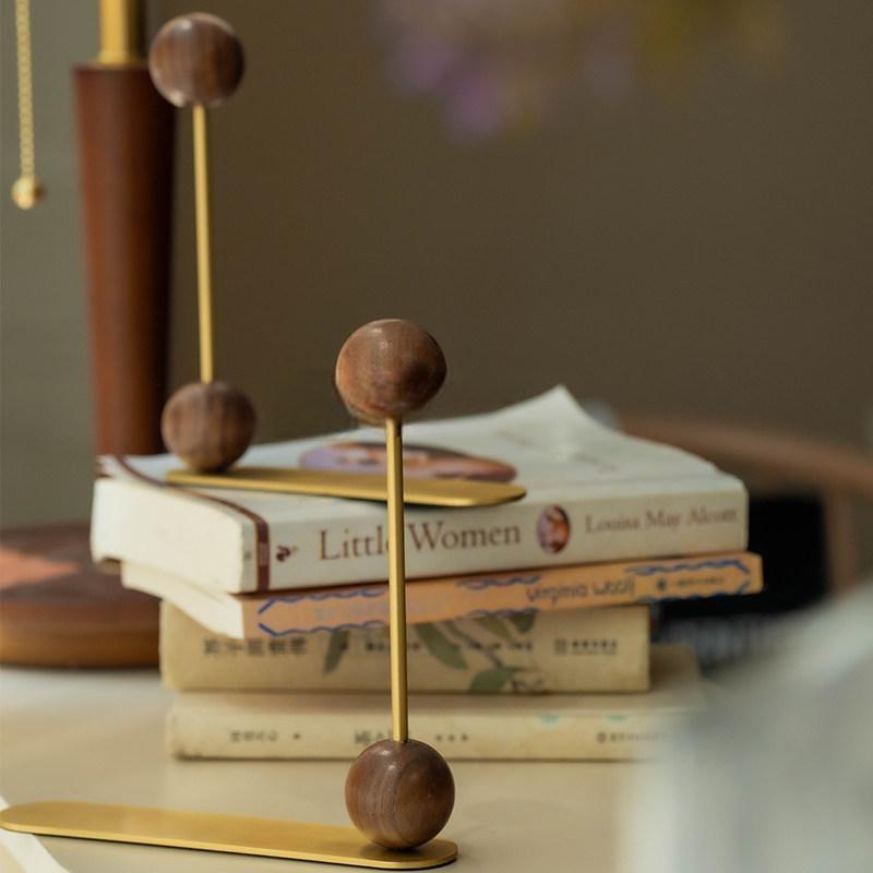 Walnut & Brass Desktop Bookends Modern Wooden Book Stand