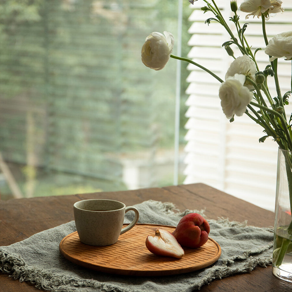 Water Ripple Round Plate Solid Wood Round Tray