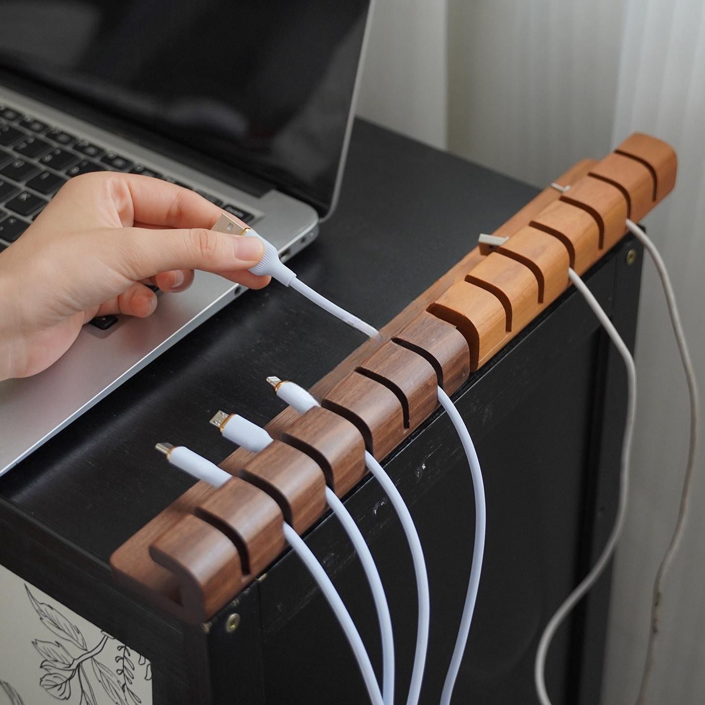 Wooden Desk Cable Holder for Tidy Wire & Cord Management
