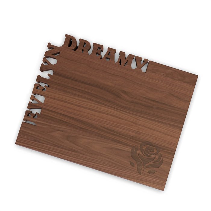 WORDS WITH WOOD LTDCutting Board Angled - sided with Name and Rose