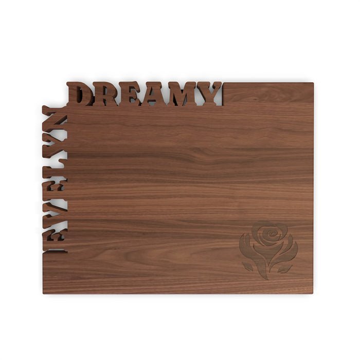 WORDS WITH WOOD LTDCutting Board Angled - sided with Name and Rose