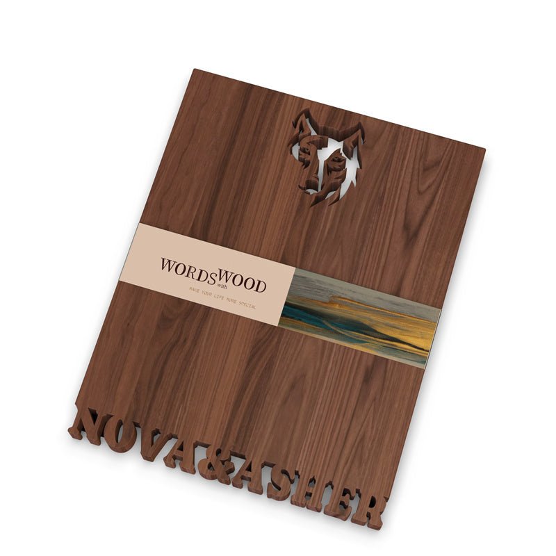 WORDS WITH WOOD LTDPersonalized Cutting Board Name and Wolf Pattern